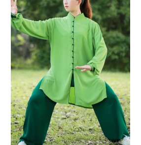 Green Tai chi clothing women chinese kung fu wu shu performance uniforms morning exercises fitness tai ji quan suit for female